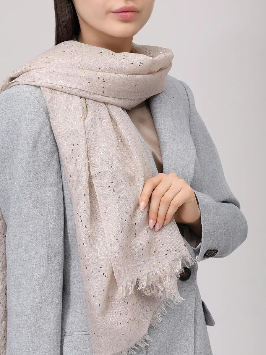 Шарф из кашемира и шелка BRUNELLO CUCINELLI MSCDVSW03 C9731 Бежевый  Фото 2