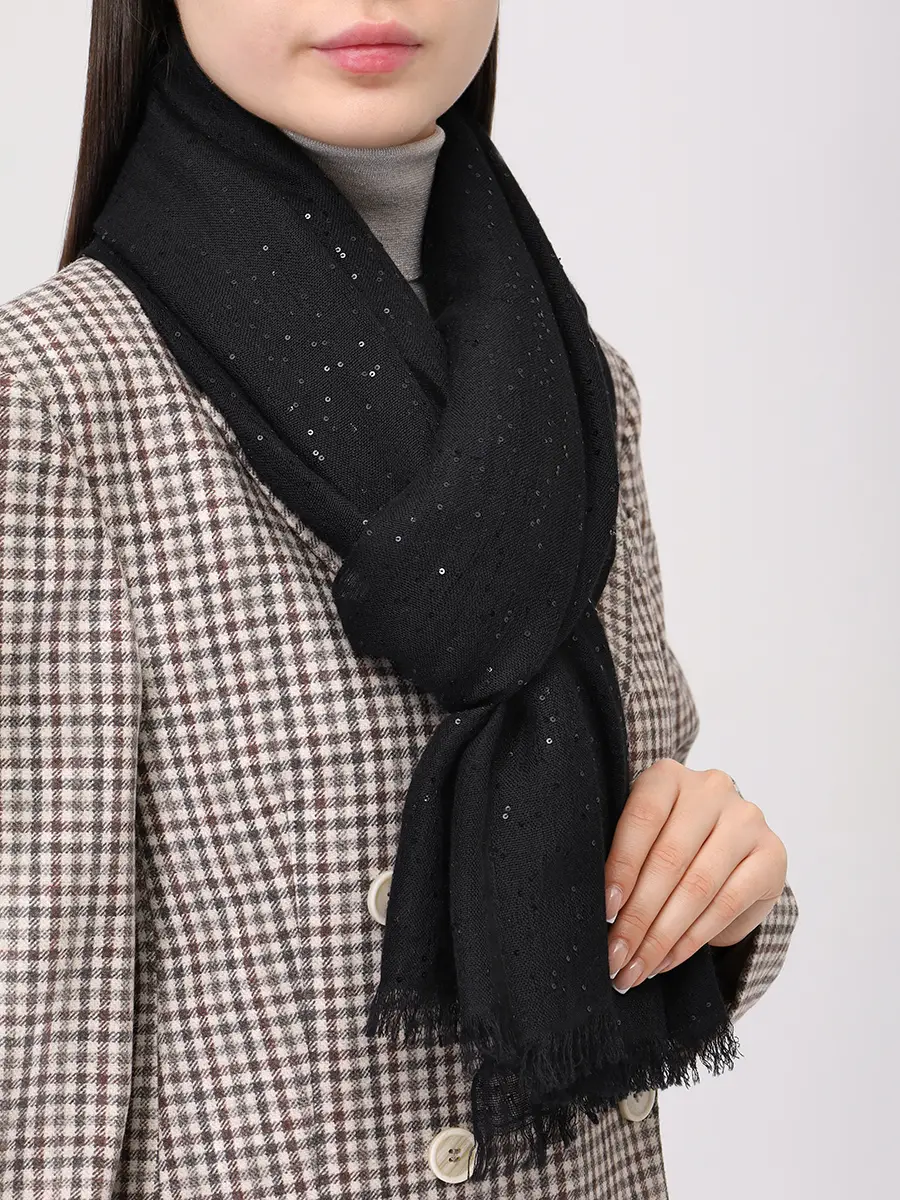 Шарф из кашемира и шелка BRUNELLO CUCINELLI MSCDVSW03 C101 Черный  Фото 2