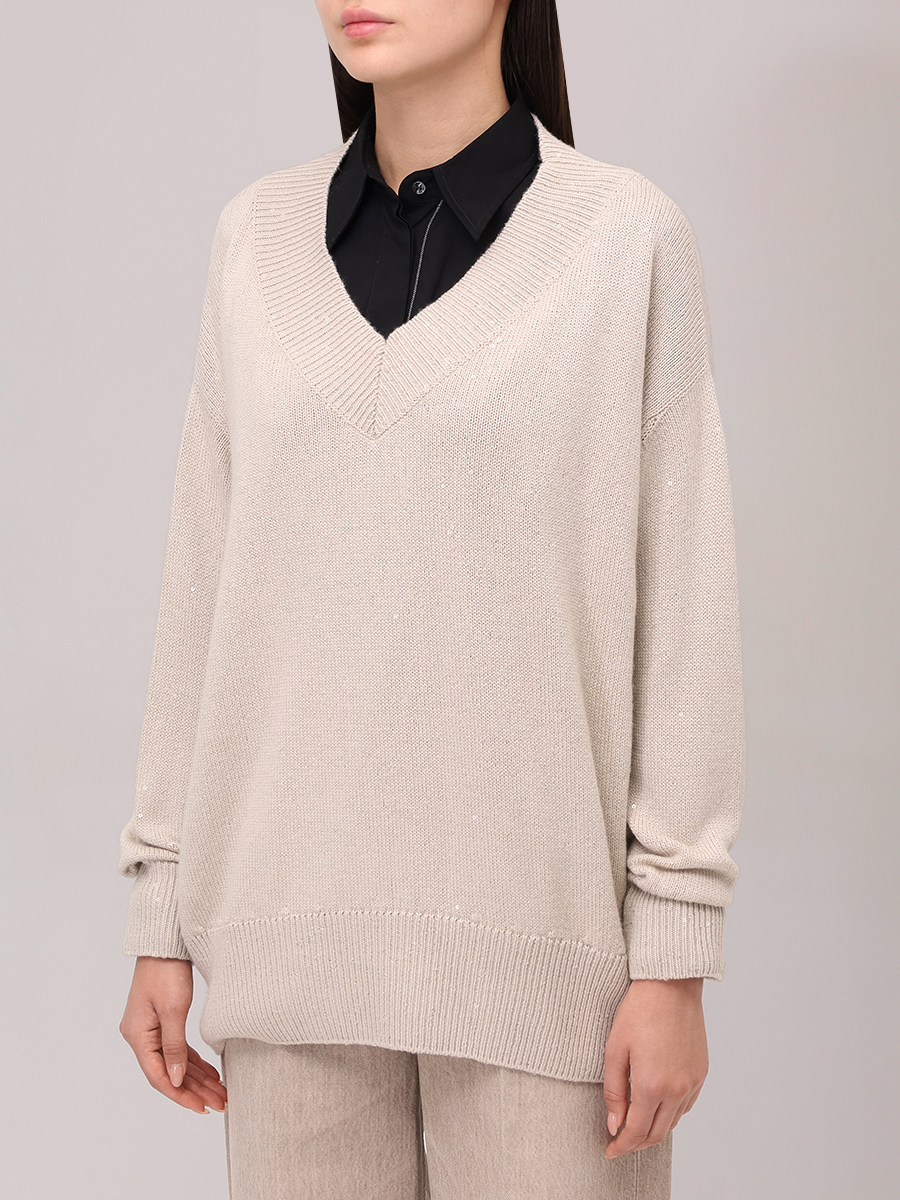 Пуловер кашемировый BRUNELLO CUCINELLI M73539922 CN058 Бежевый  Фото 4