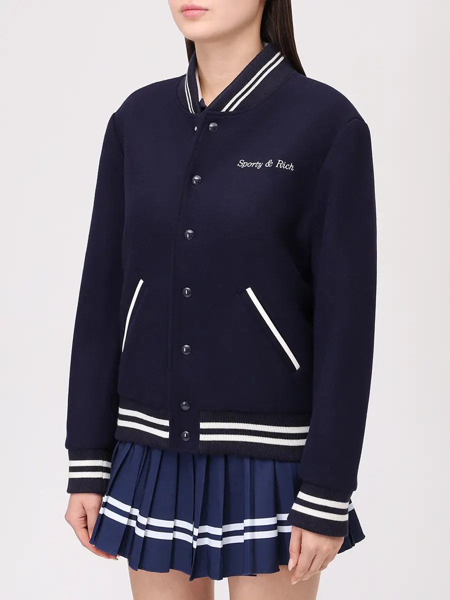 Бомбер шерстяной SPORTY & RICH OW00760666BL106/3902 Синий  Фото 4
