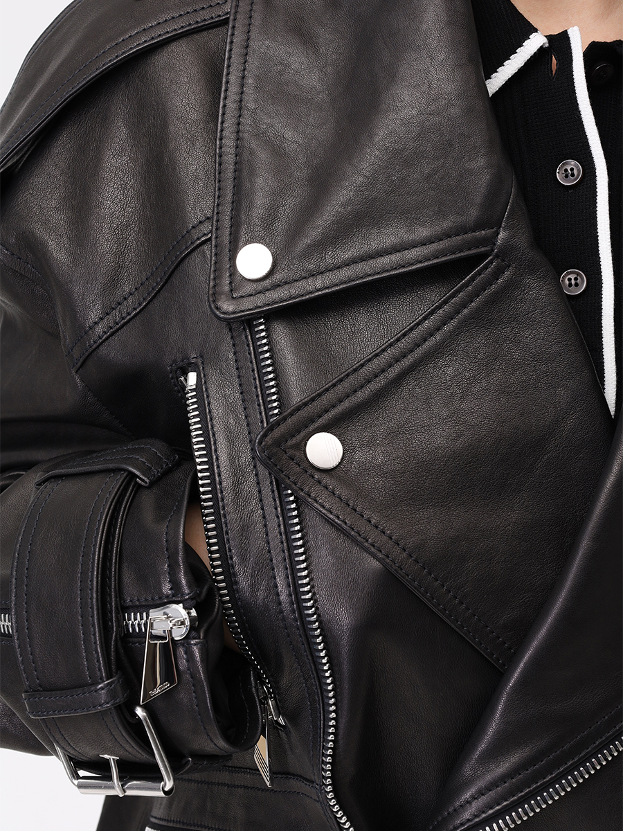 Куртка-косуха кожаная THEATTICO 251WCB00099 - LBT138AA - 100 Черный  Фото 6