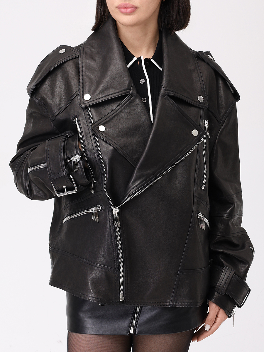 Куртка-косуха кожаная THEATTICO 251WCB00099 - LBT138AA - 100 Черный  Фото 4