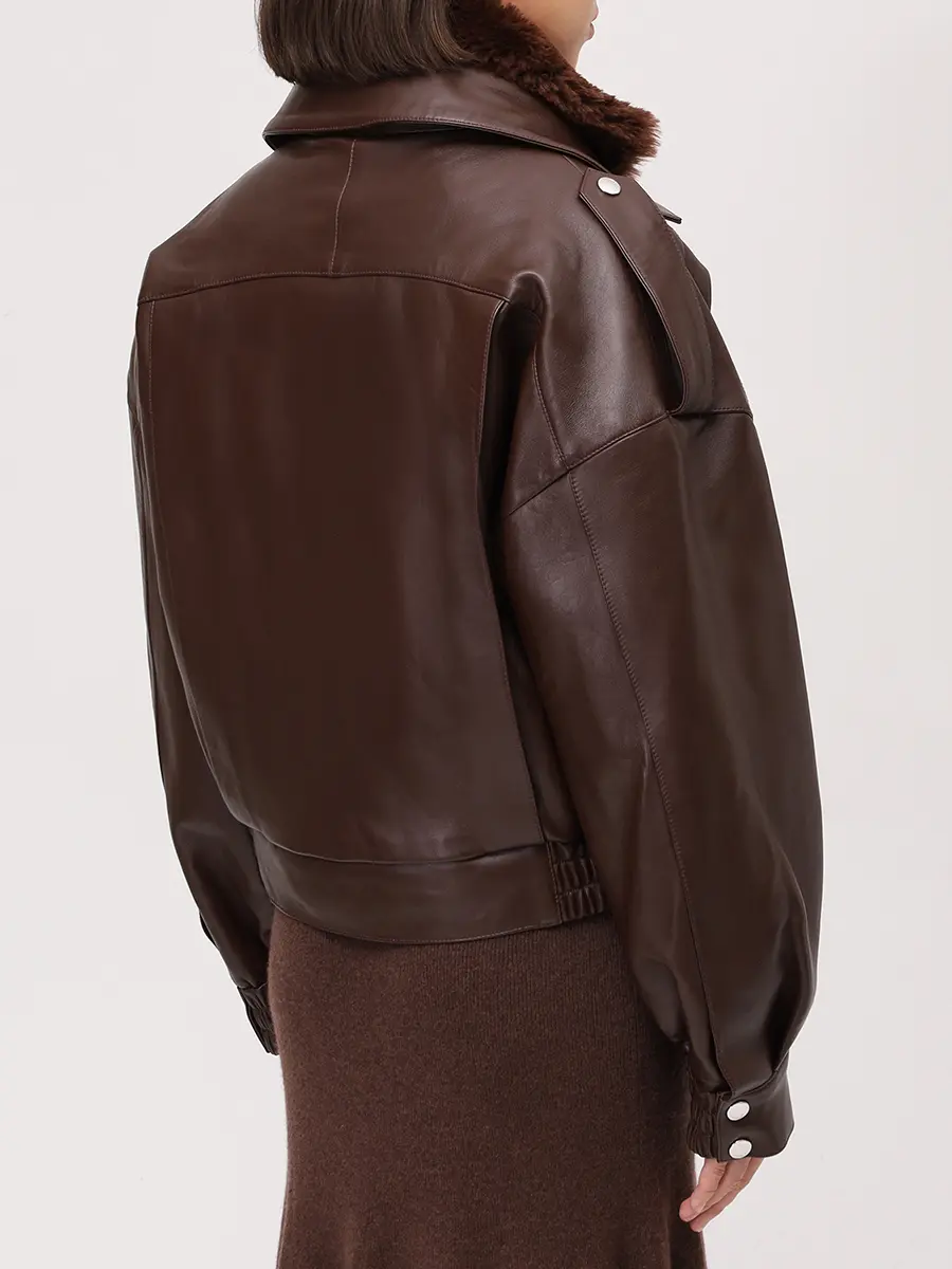 Куртка кожаная с горжеткой JACOB LEE WLJ20128AW25BW Коричневый  Фото 3