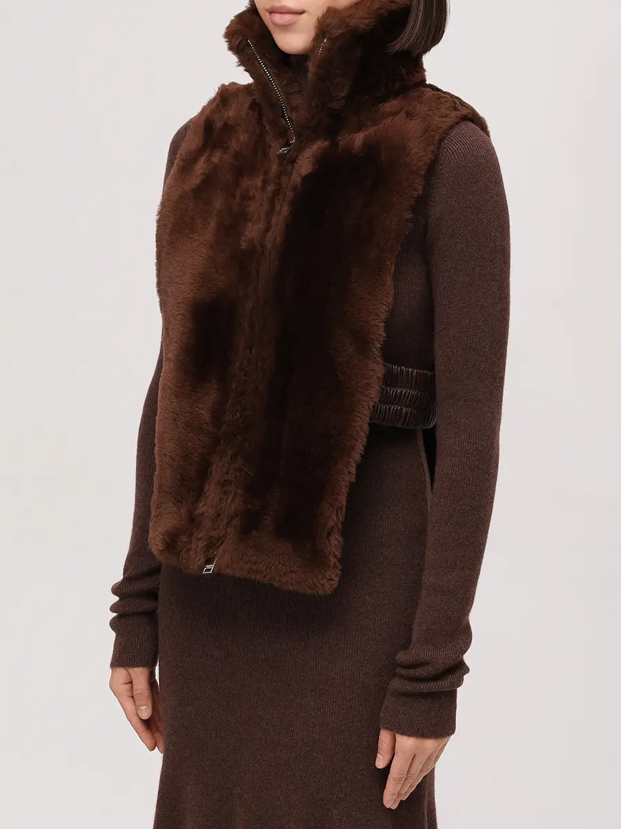 Куртка кожаная с горжеткой JACOB LEE WLJ20128AW25BW Коричневый  Фото 4