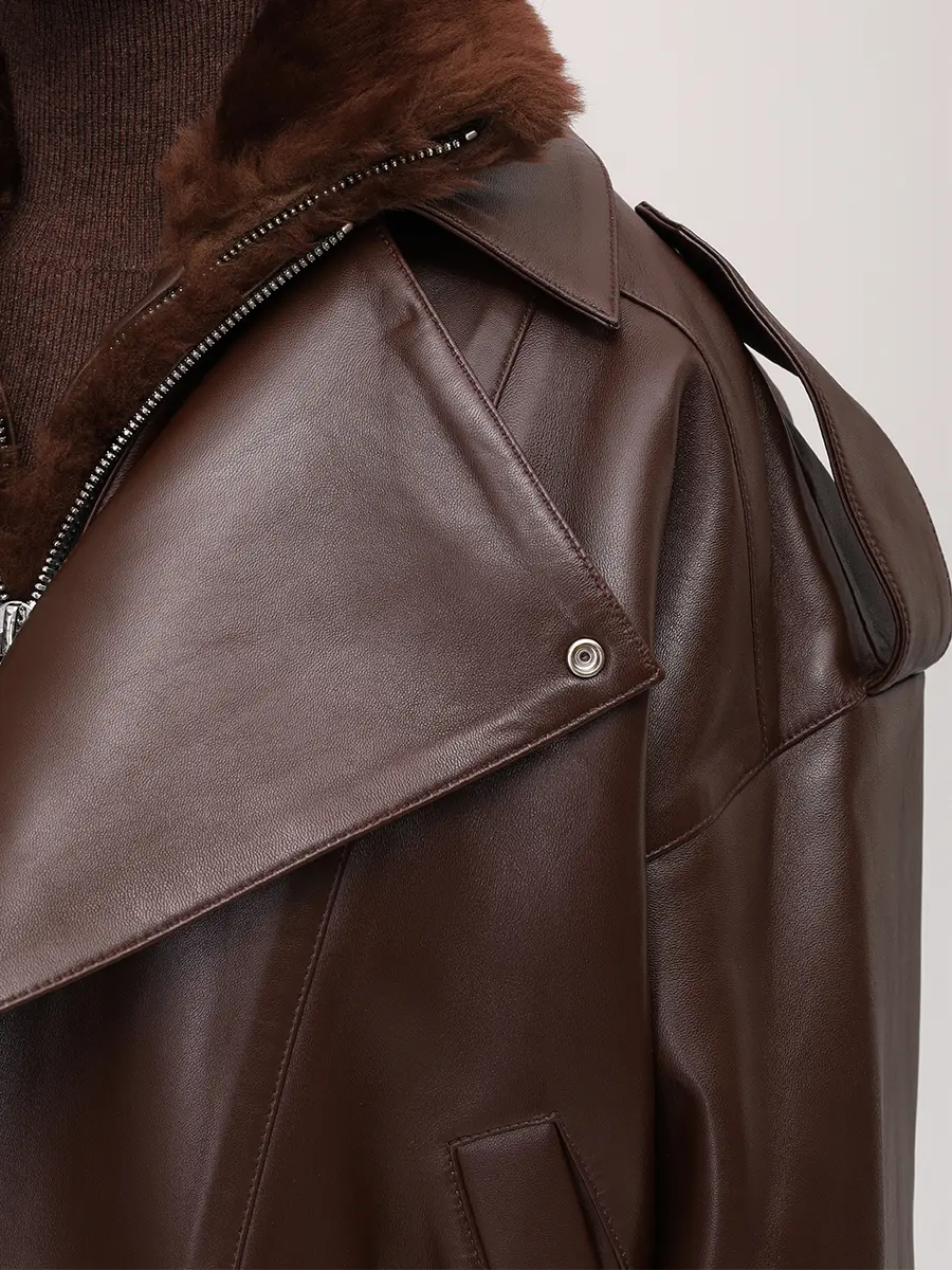 Куртка кожаная с горжеткой JACOB LEE WLJ20128AW25BW Коричневый  Фото 6