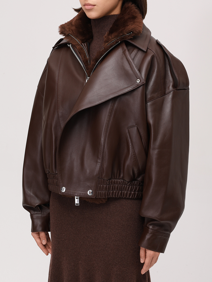 Куртка кожаная с горжеткой JACOB LEE WLJ20128AW25BW Коричневый  Фото 5