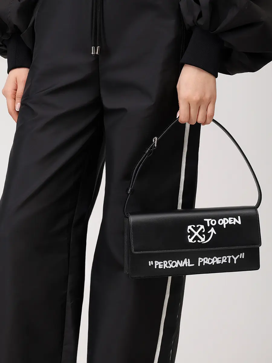 Сумка кожаная Jitney 1.0 OFF-WHITE OWNN172C99LEA0021001 Черный  Фото 2