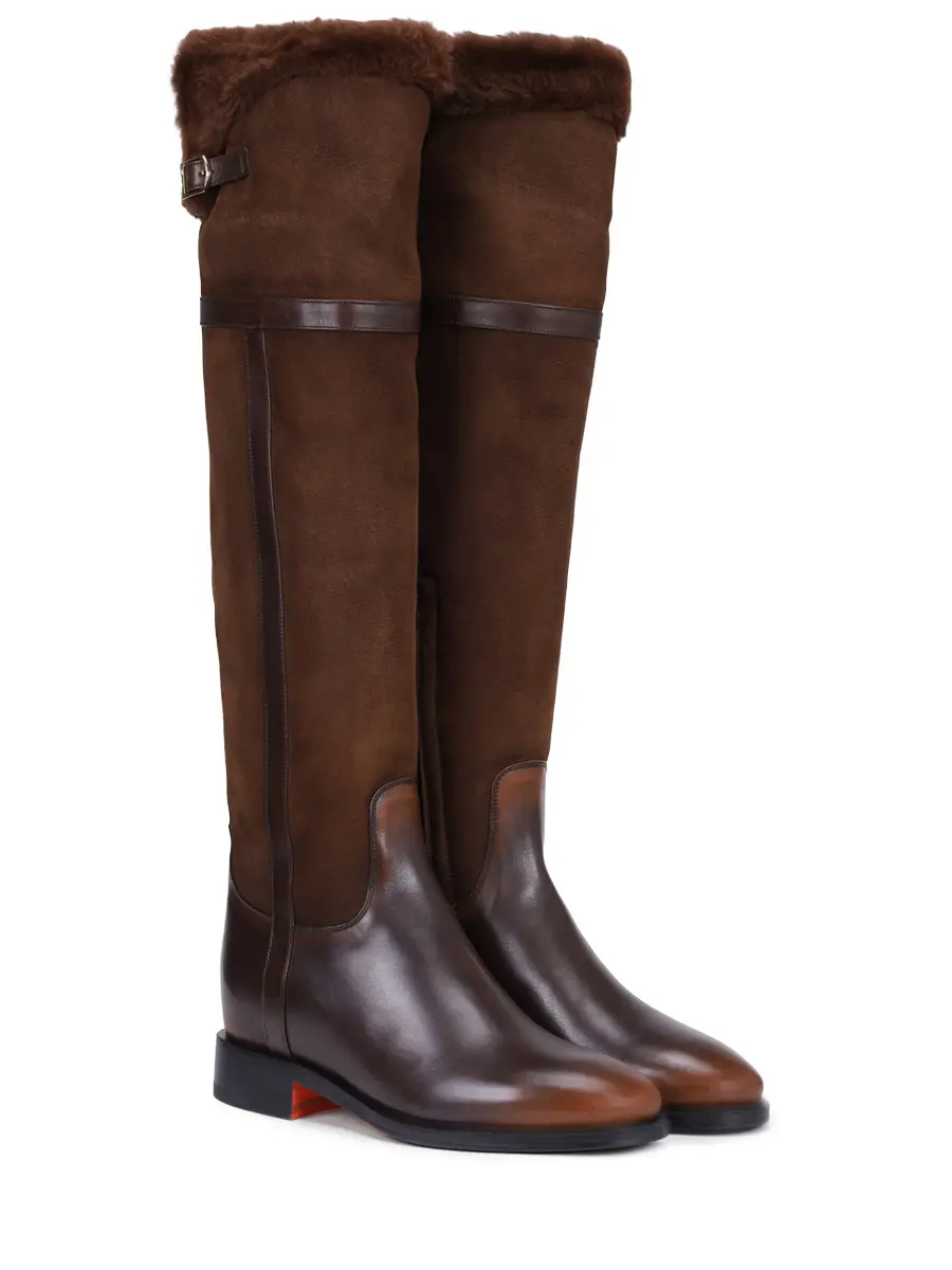 Ботфорты комбинированные на меху SANTONI WSHM71931BJ2ARHGM80 Коричневый  Фото 2