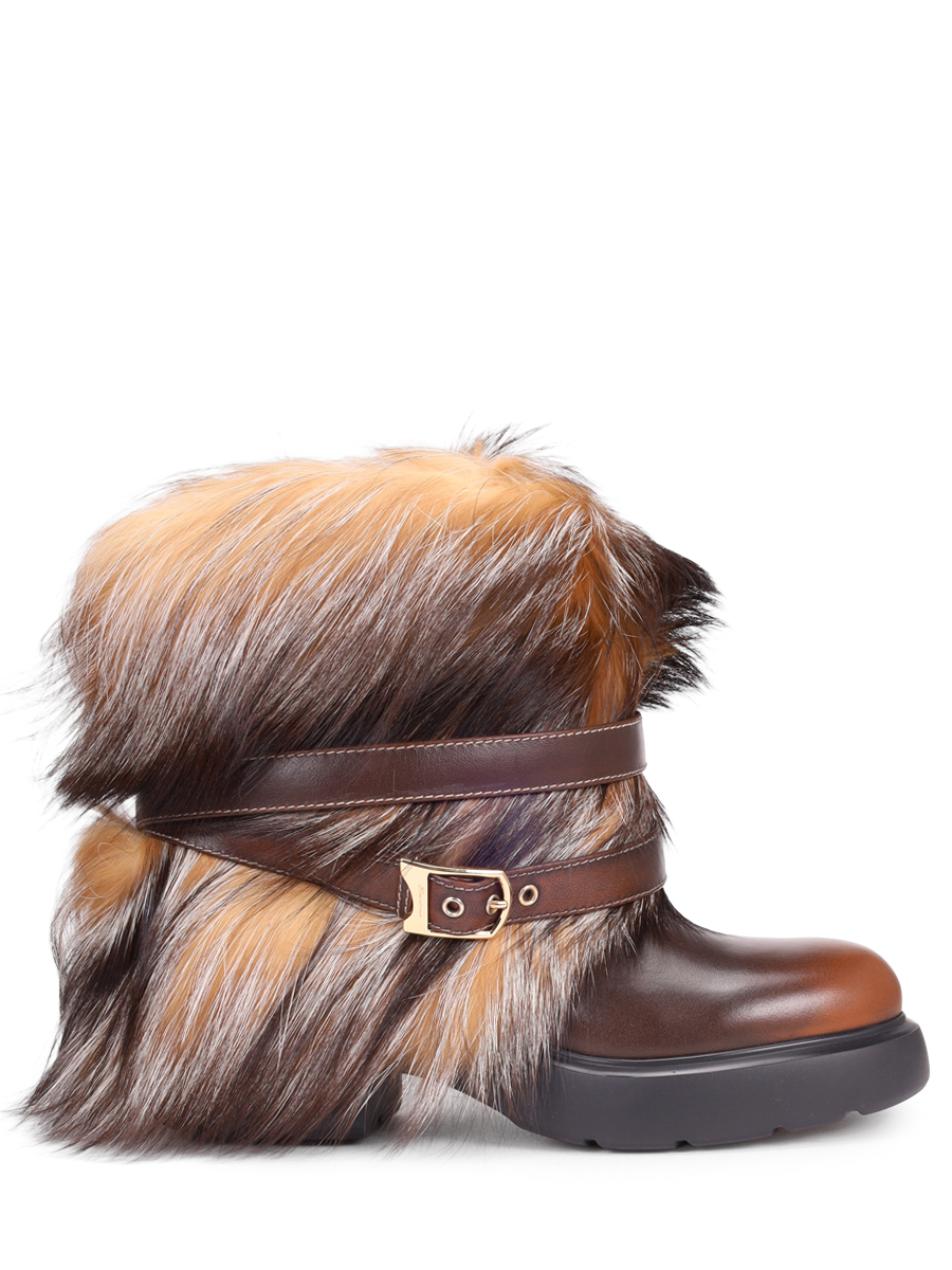 Полусапоги кожаные с мехом лисы SANTONI