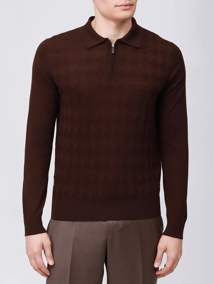 Поло из шерсти и шелка PANICALE U370303PZ 0280 Коричневый  Фото 4