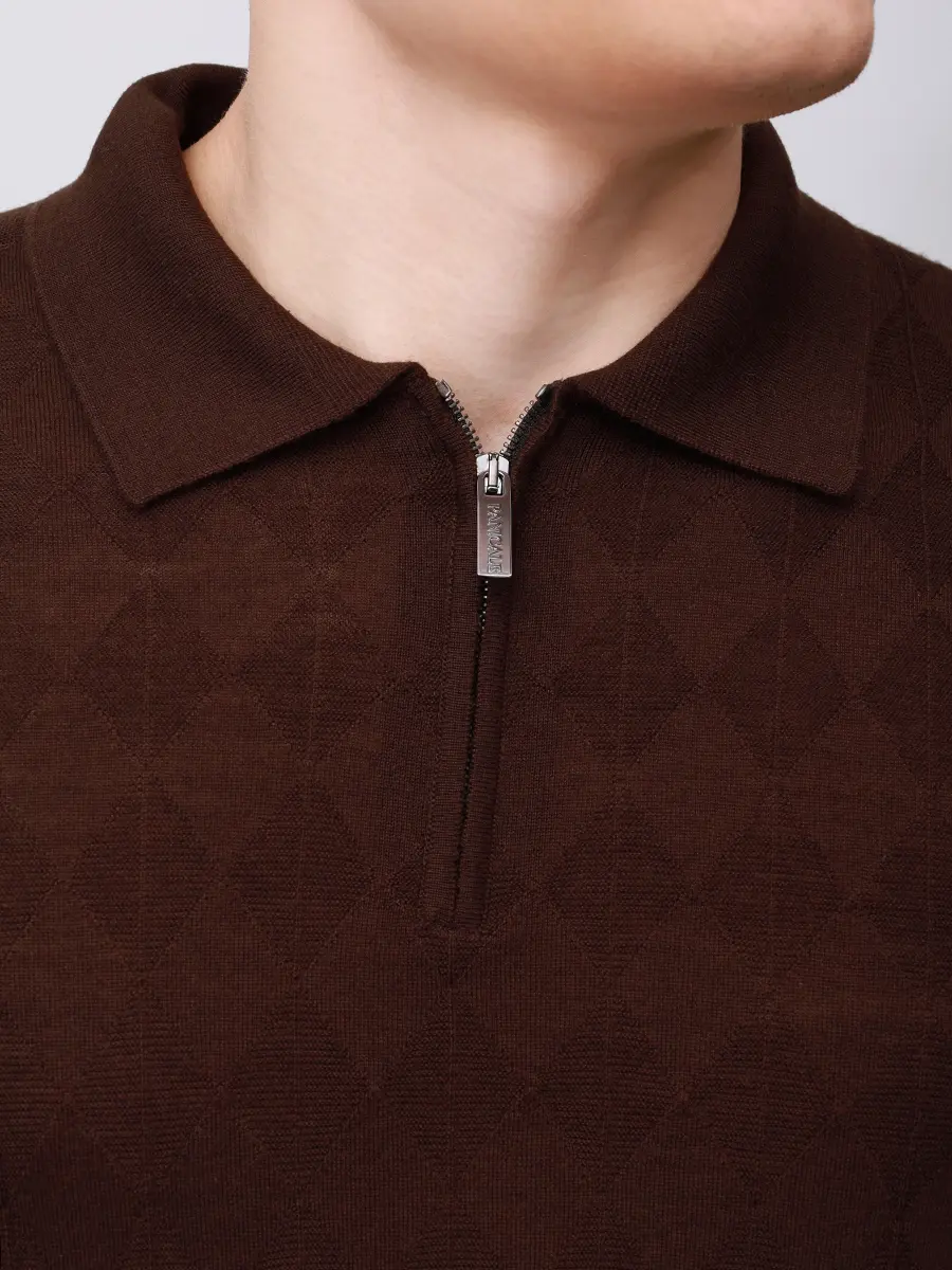 Поло из шерсти и шелка PANICALE U370303PZ 0280 Коричневый  Фото 5