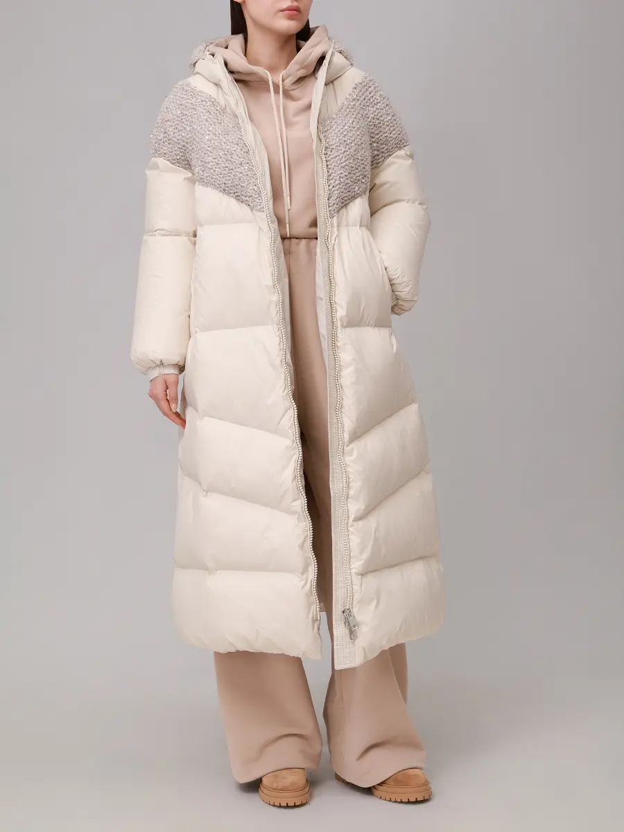 Пуховик стеганый PANICALE D371024GZ 37D58A 0201 Кремовый  Фото 2