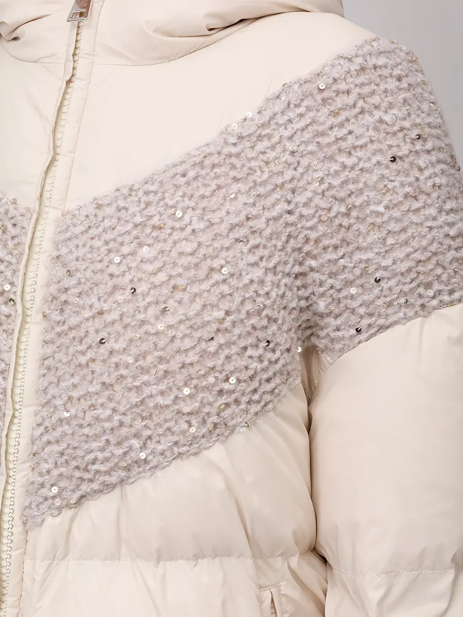 Пуховик стеганый PANICALE D371024GZ 37D58A 0201 Кремовый  Фото 5