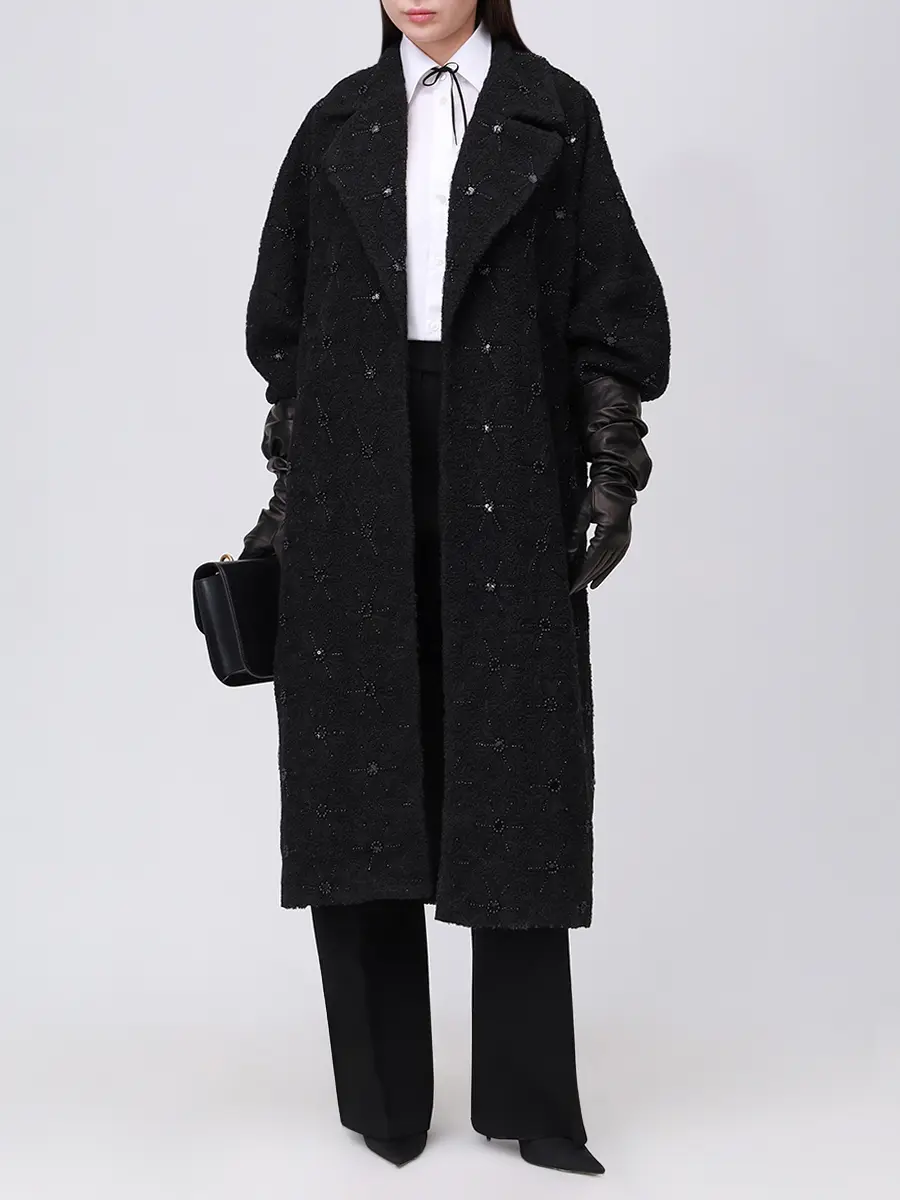 Пальто с вышивкой NISSA RG15466 BLACK Черный  Фото 2