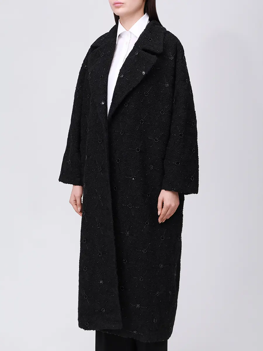 Пальто с вышивкой NISSA RG15466 BLACK Черный  Фото 4