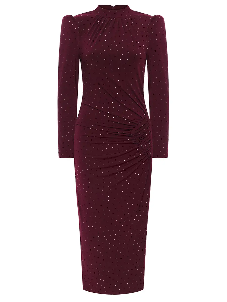 

Платье однотонное, Бордовый, RS16093A BORDO