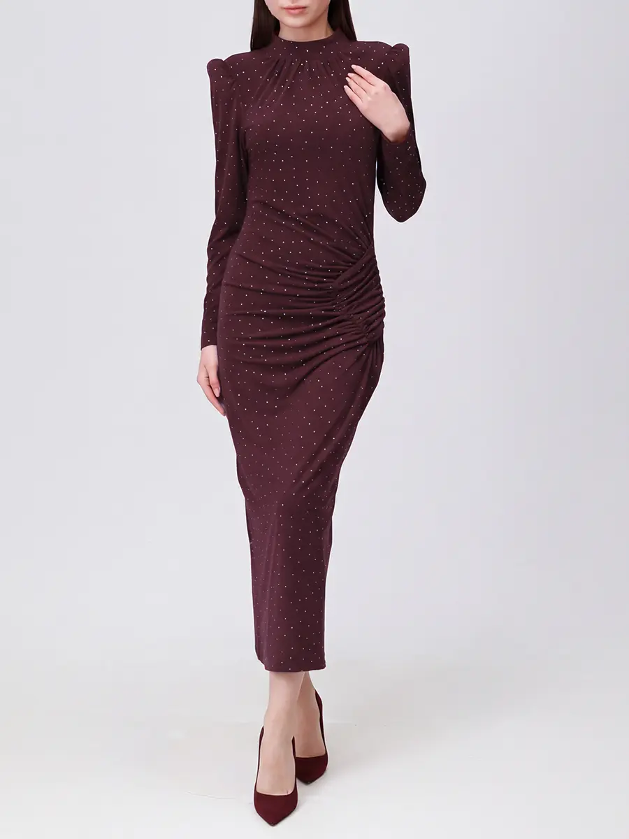 

Платье однотонное, Бордовый, RS16093A BORDO