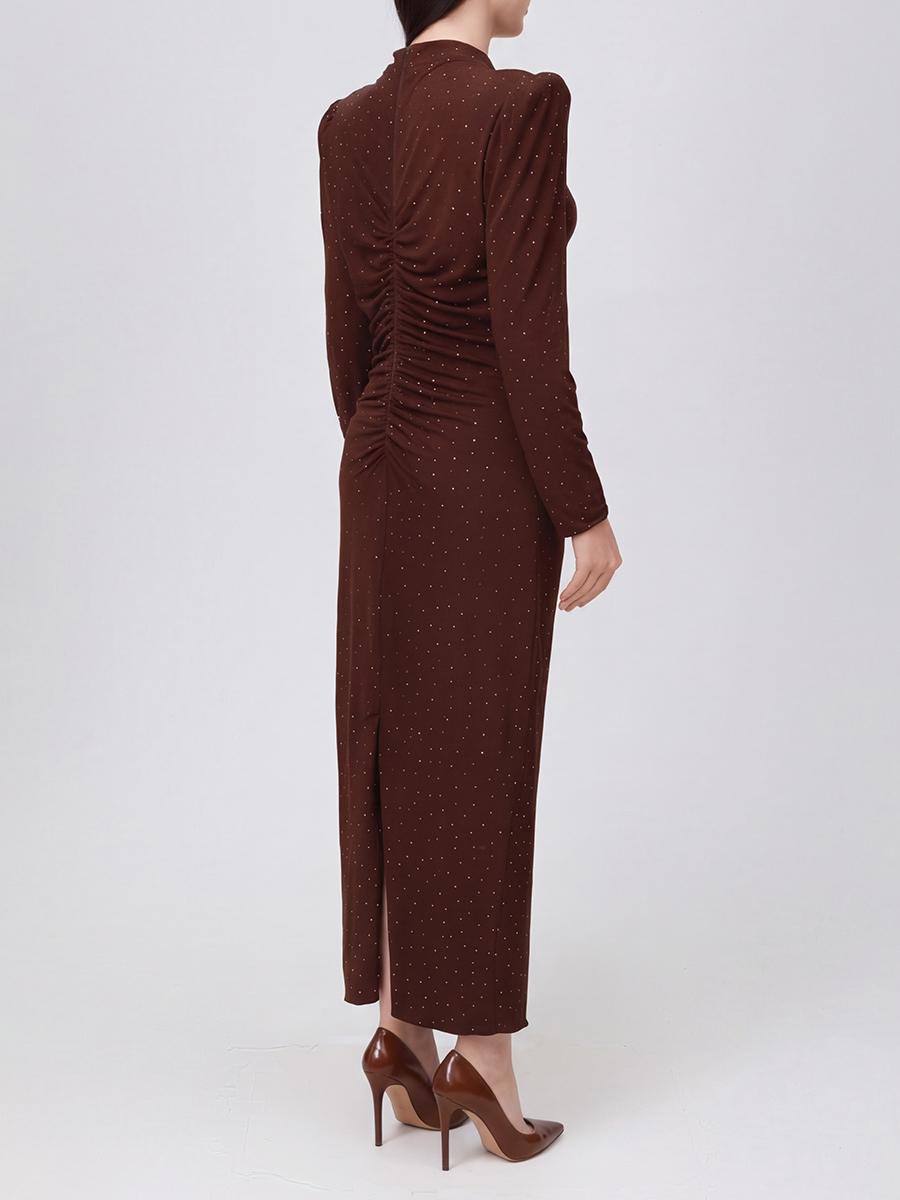 

Платье однотонное, Коричневый, RS16093A BROWN