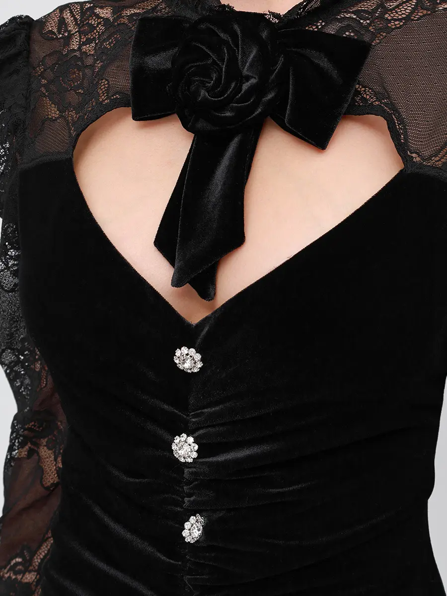 Платье комбинированное NISSA RS15890 BLACK Черный  Фото 5