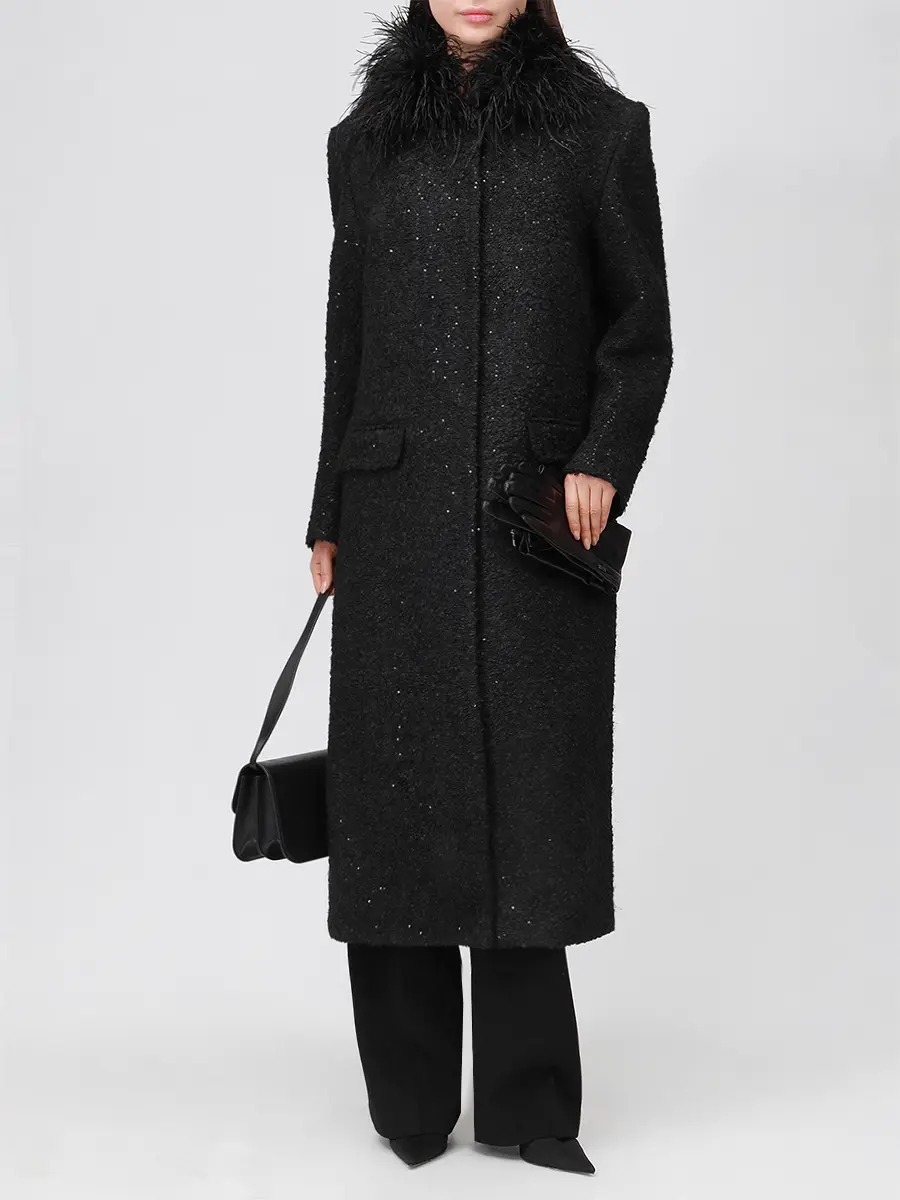 Пальто с пайетками NISSA RG16080 BLACK Черный  Фото 2
