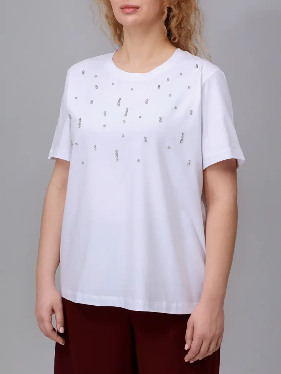 Футболка с кристаллами PERSONA BY MARINA RINALDI 2523976011 001 297 Белый  Фото 4