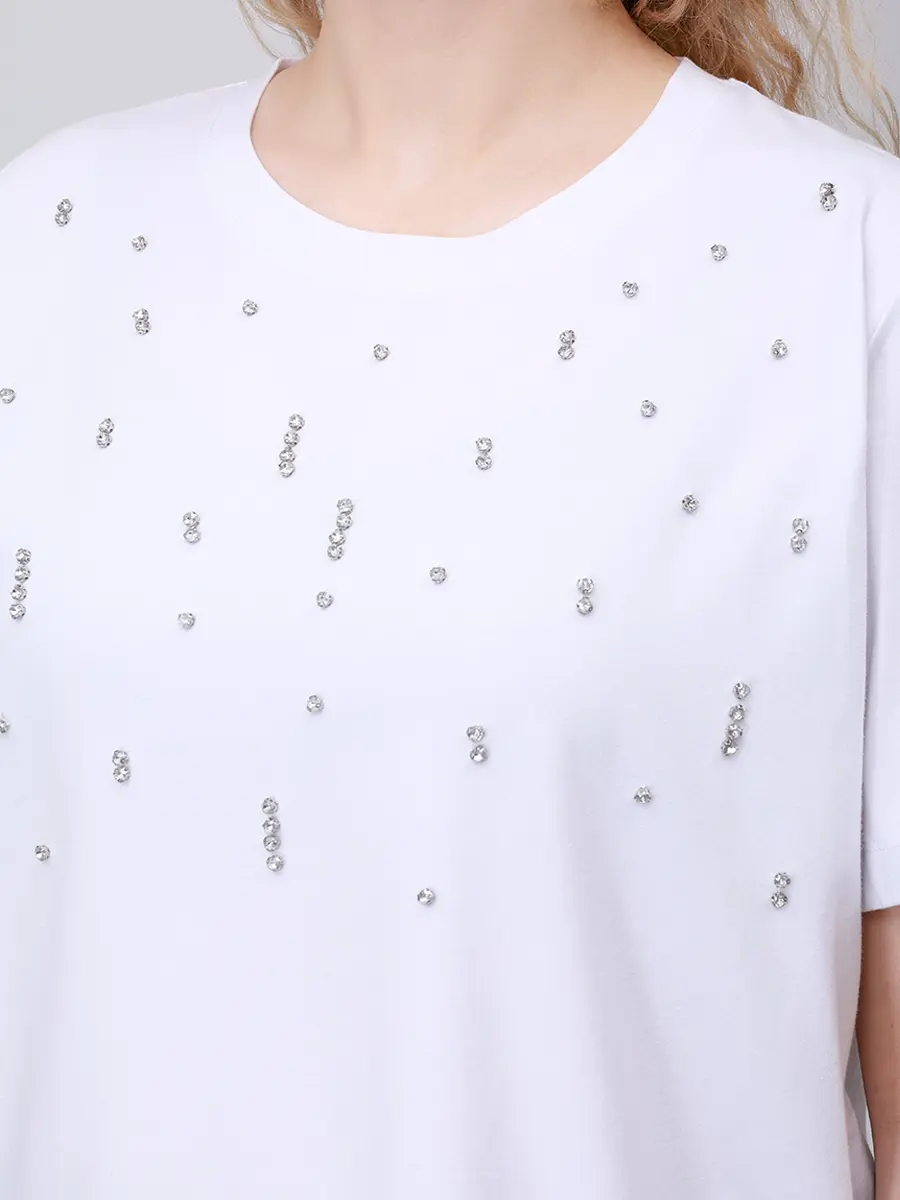 Футболка с кристаллами PERSONA BY MARINA RINALDI 2523976011 001 297 Белый  Фото 5