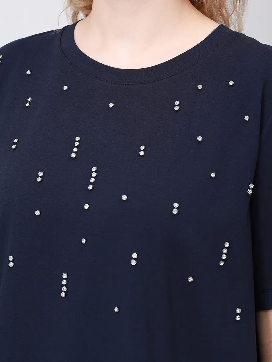 Футболка с кристаллами PERSONA BY MARINA RINALDI 2523976011 005 297 Синий  Фото 5