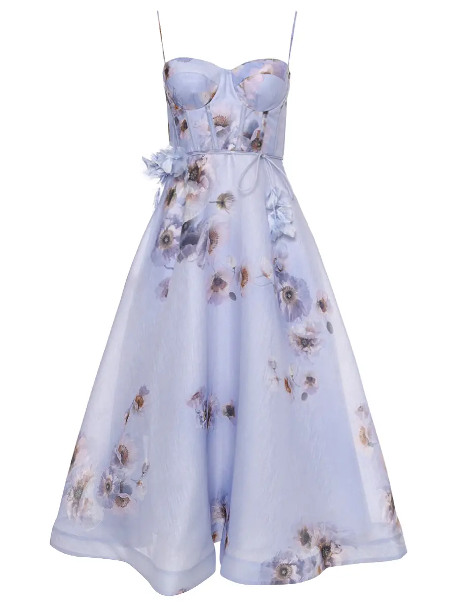 Платье из шелка и льна ZIMMERMANN 5775DF251/LILPP Голубой 