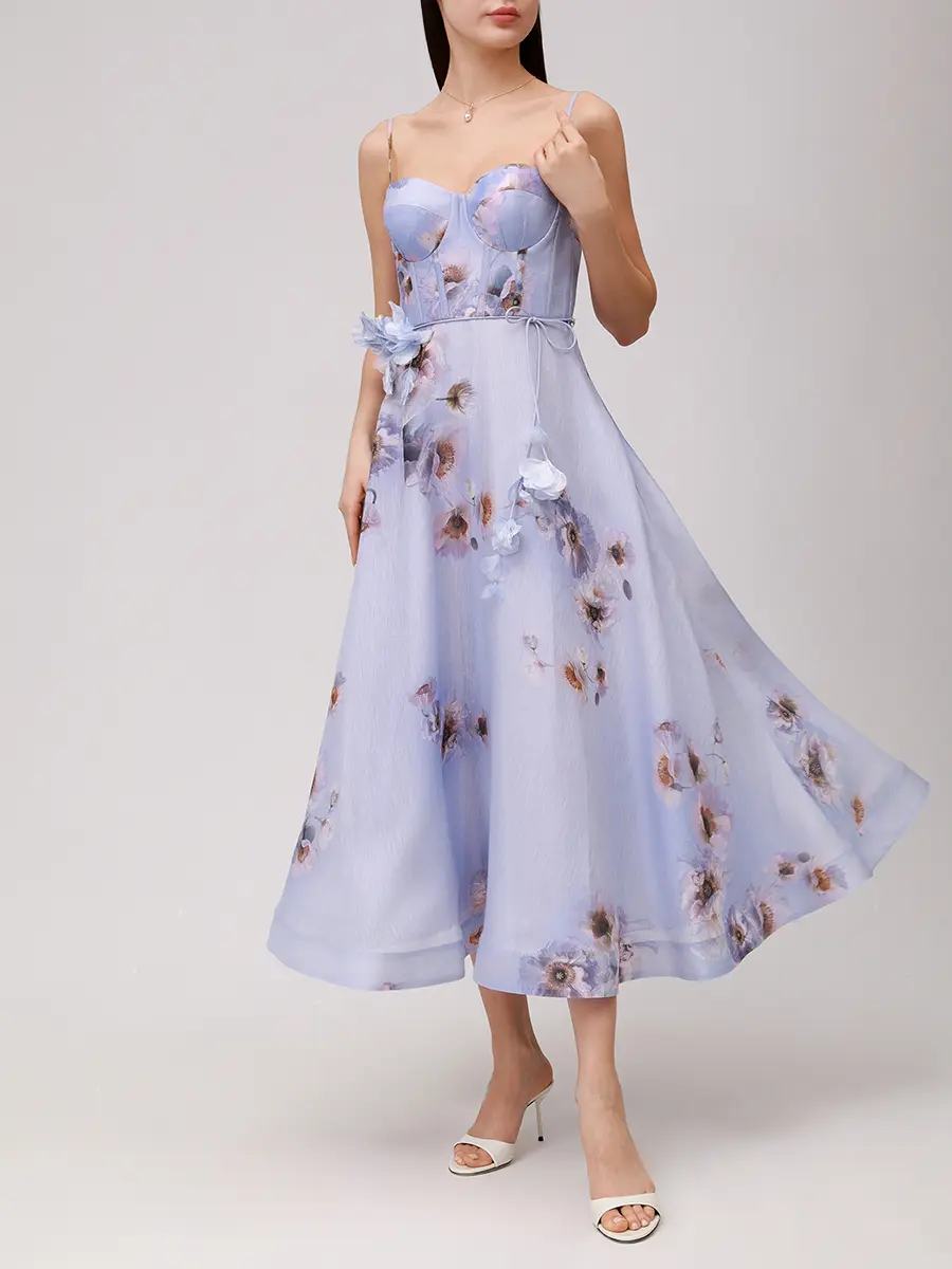 Платье из шелка и льна ZIMMERMANN 5775DF251/LILPP Голубой  Фото 2