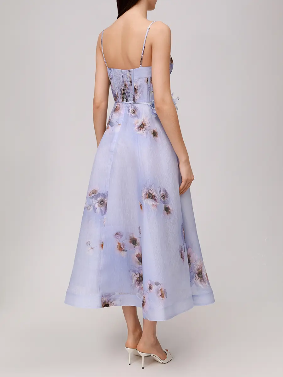 Платье из шелка и льна ZIMMERMANN 5775DF251/LILPP Голубой  Фото 3