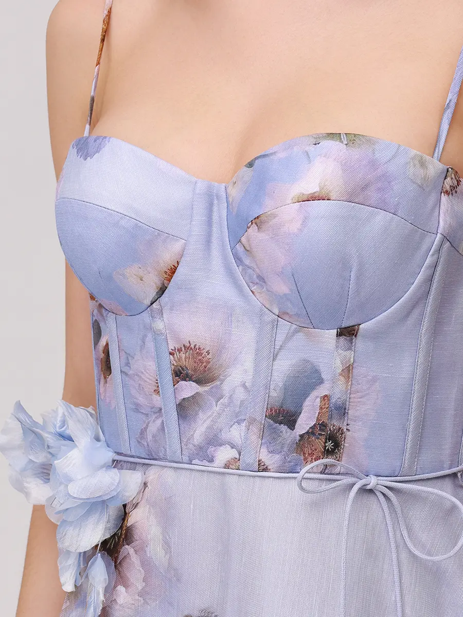 Платье из шелка и льна ZIMMERMANN 5775DF251/LILPP Голубой  Фото 5