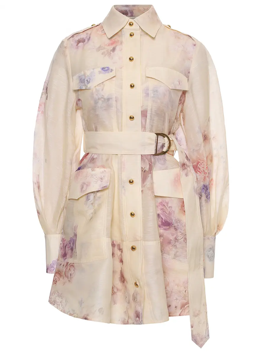 Платье из шелка и льна ZIMMERMANN 5153DF251/CRF Принт 