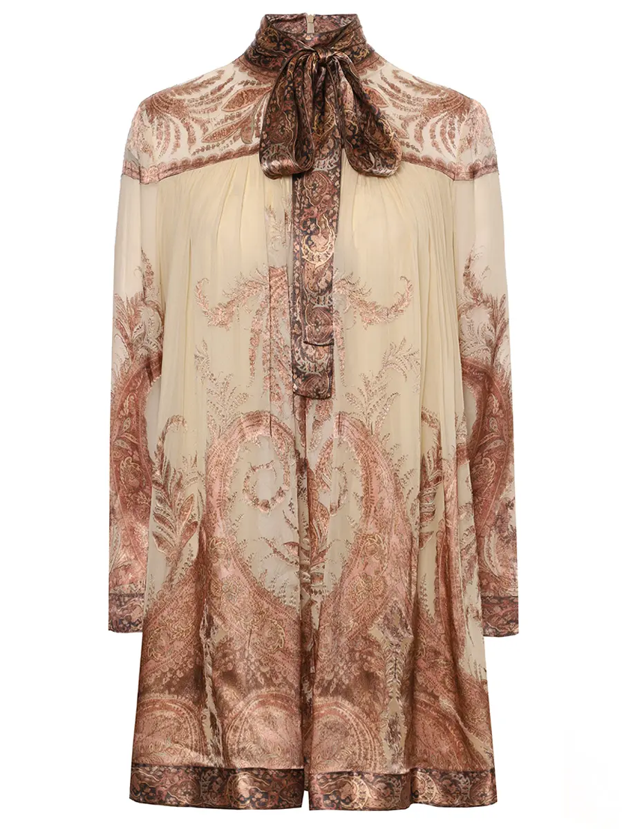 Платье из вискозы и шелка ZIMMERMANN 5072DF251/CMP Бежевый 