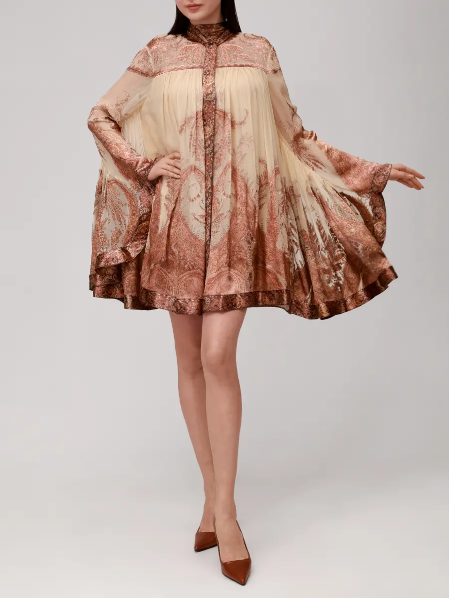 Платье из вискозы и шелка ZIMMERMANN 5072DF251/CMP Бежевый  Фото 2