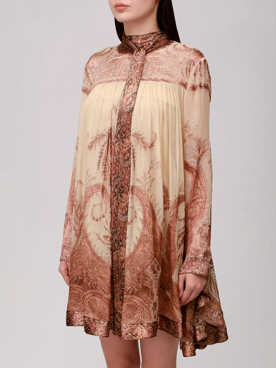 Платье из вискозы и шелка ZIMMERMANN 5072DF251/CMP Бежевый  Фото 4