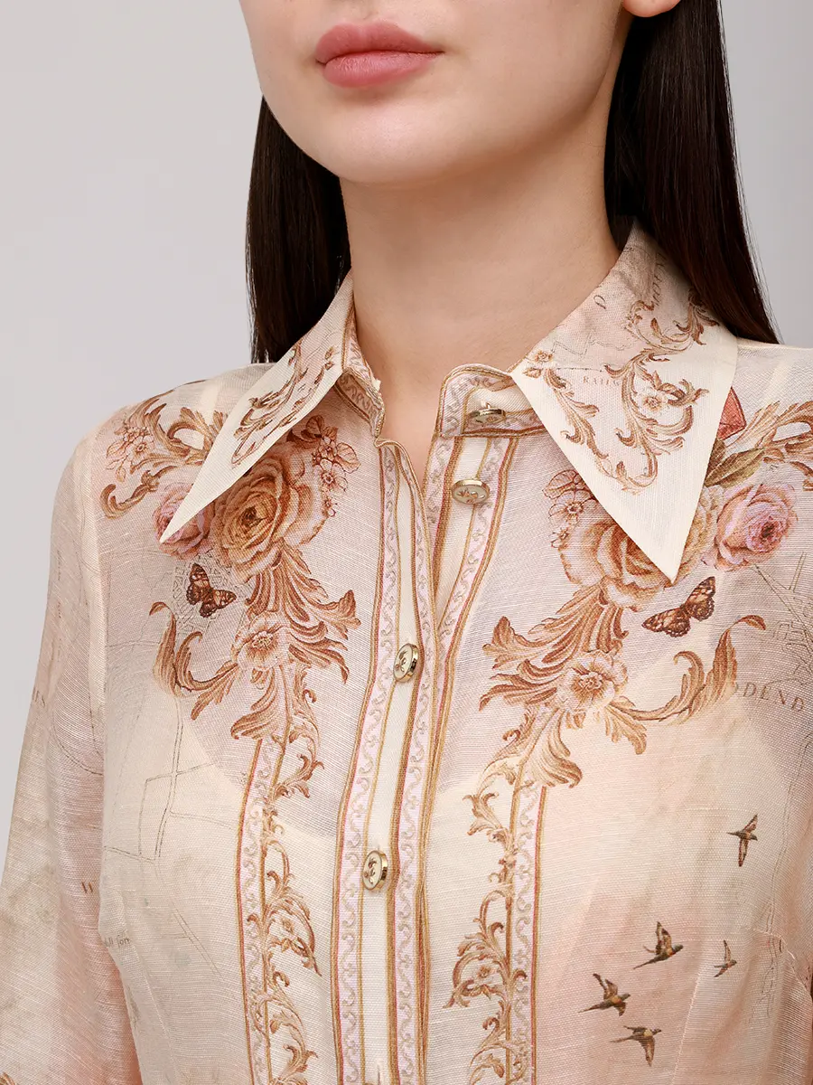 Платье из шелка и льна ZIMMERMANN 5368DF252 /MPR Бежевый  Фото 5