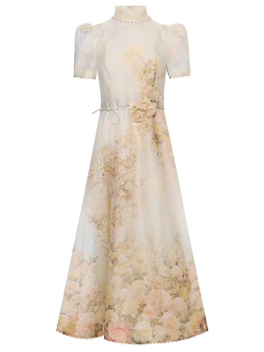Платье из шелка и льна ZIMMERMANN 5170DF252/RARB Цветочный принт 