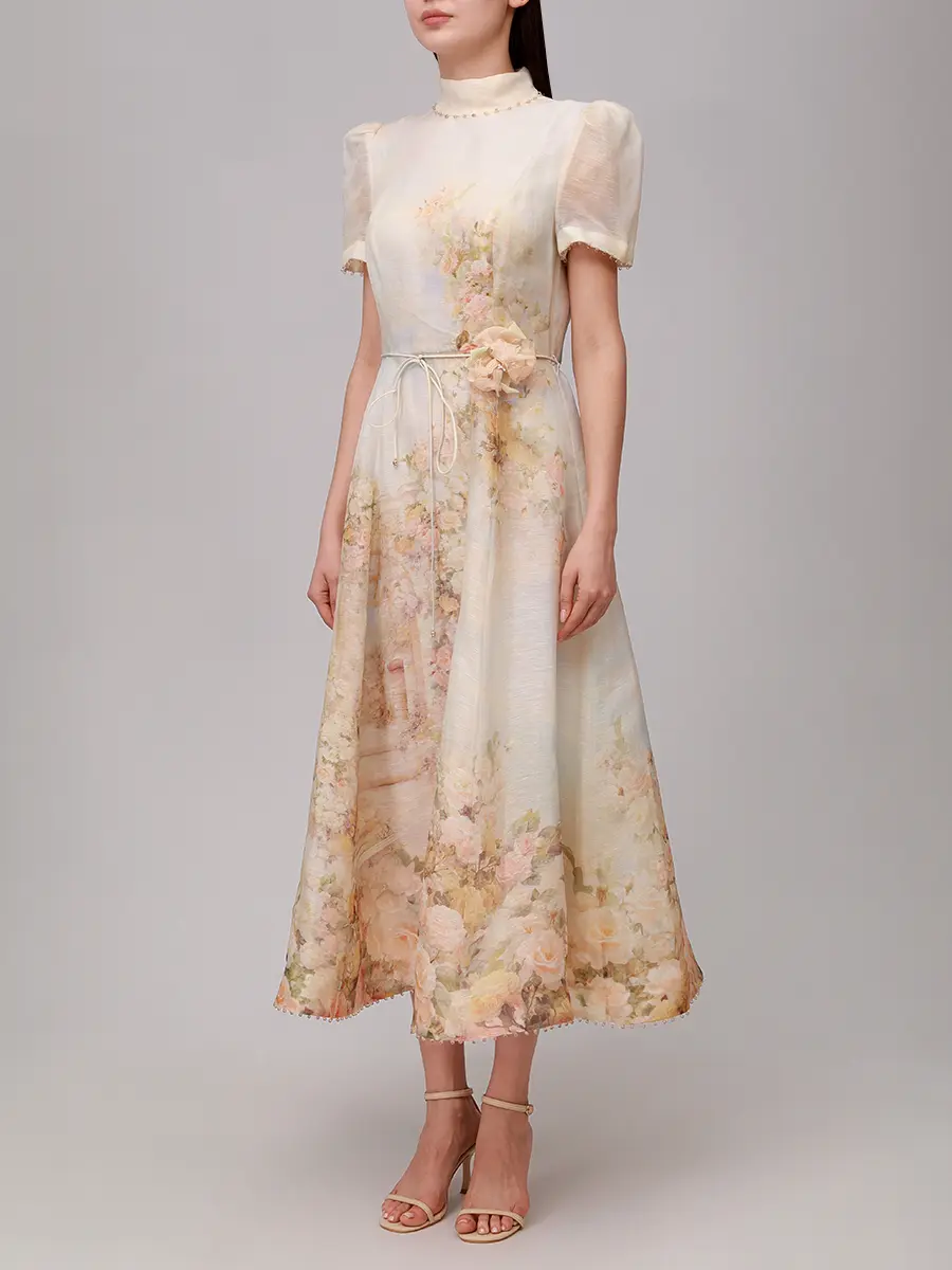 Платье из шелка и льна ZIMMERMANN 5170DF252/RARB Цветочный принт  Фото 4