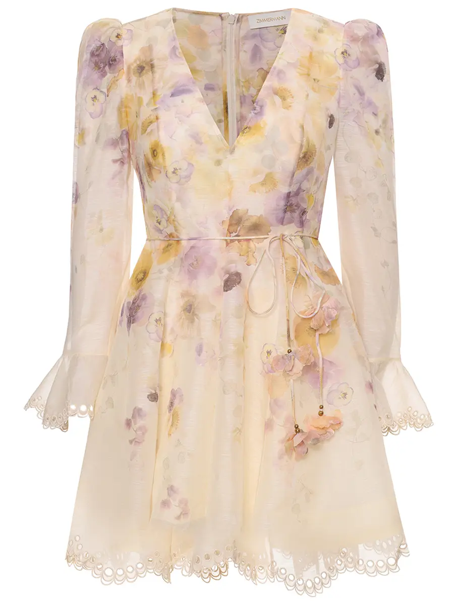 Платье из шелка и льна ZIMMERMANN 4693DF252/PSFL Цветочный принт 
