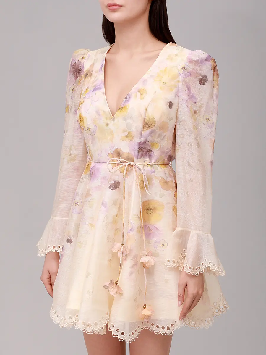 Платье из шелка и льна ZIMMERMANN 4693DF252/PSFL Цветочный принт  Фото 4