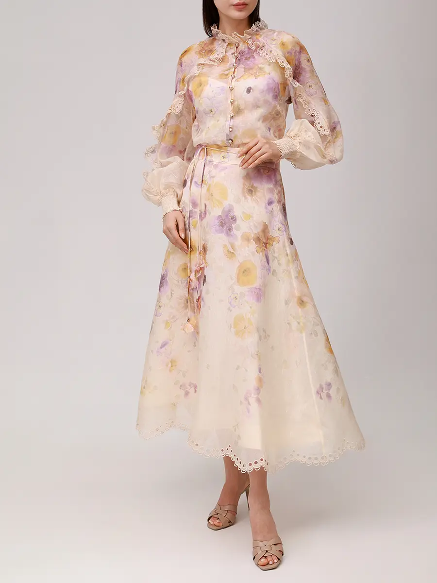 

Юбка из шелка и льна, Цветочный принт, 5460SF252/PSFL