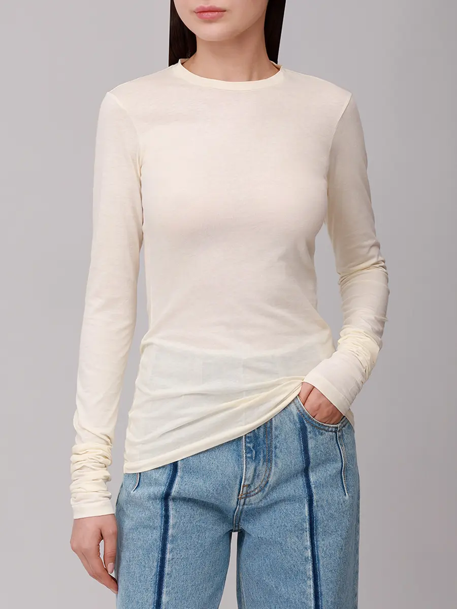 Лонгслив хлопковый DARKPARK WJE21 FAC105/0017 Кремовый  Фото 4