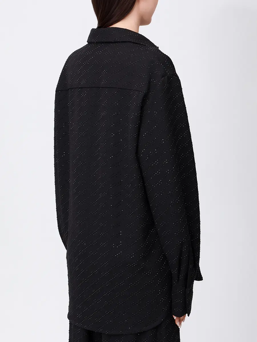 Рубашка со стразами DAVID KOMA PF25DK09/BLACK_BLACK Черный  Фото 3