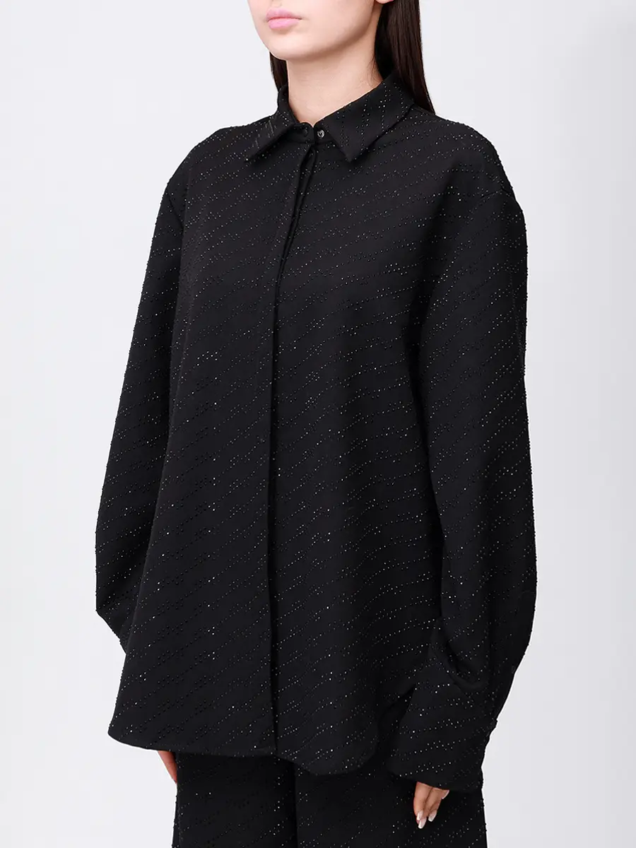 Рубашка со стразами DAVID KOMA PF25DK09/BLACK_BLACK Черный  Фото 4