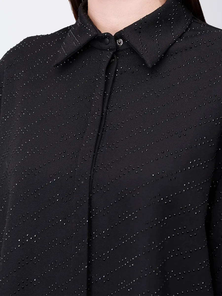 Рубашка со стразами DAVID KOMA PF25DK09/BLACK_BLACK Черный  Фото 5