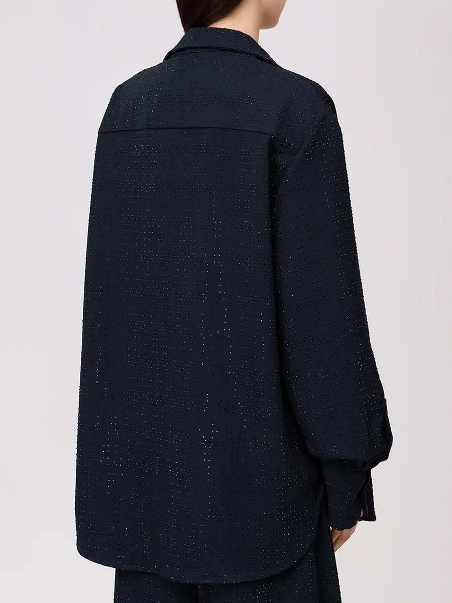 Рубашка со стразами DAVID KOMA PF25DK09/NAVY_BLACK Синий  Фото 3