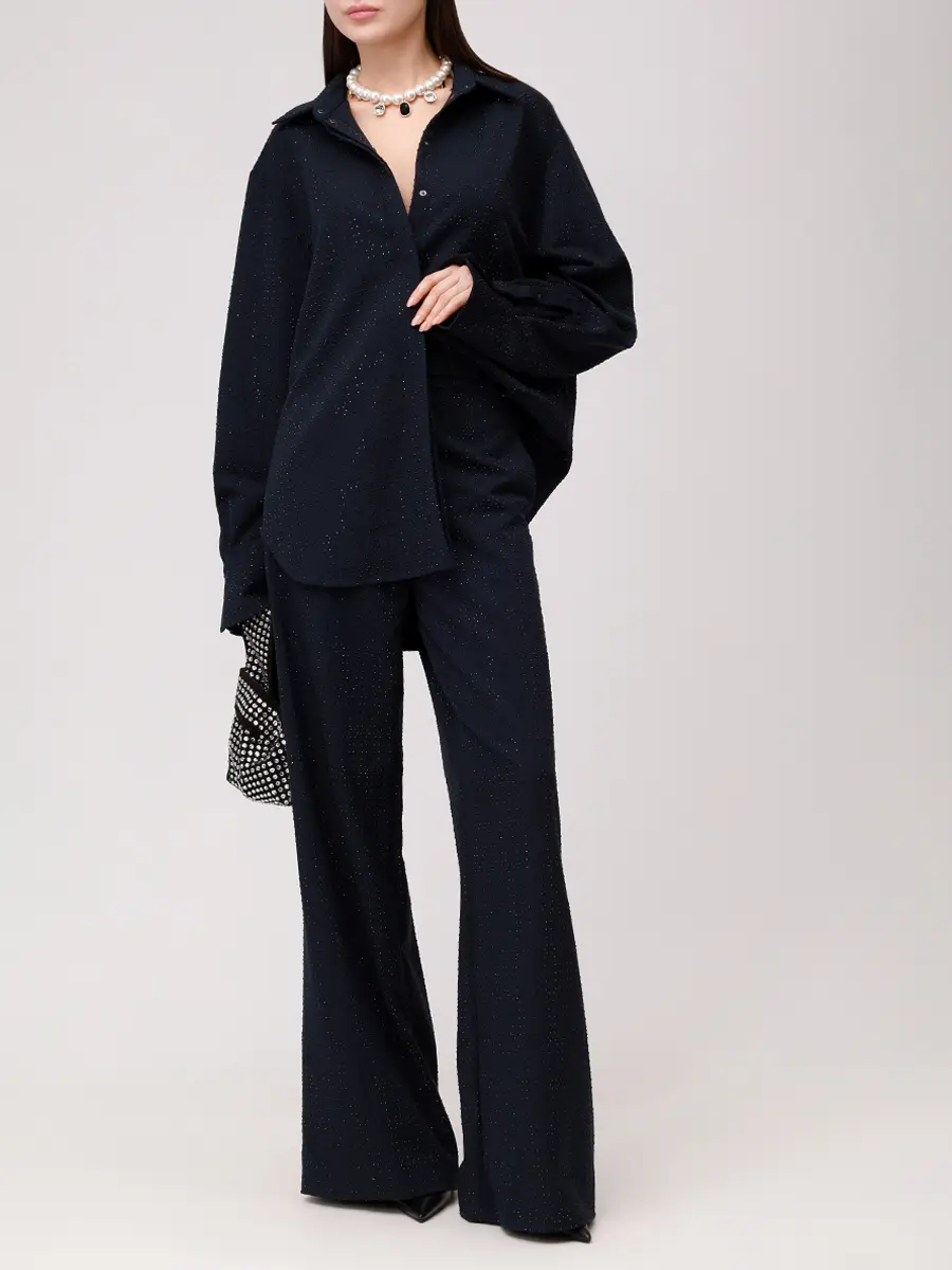 Брюки со стразами DAVID KOMA PF25DK09TR/NAVY_BLACK Синий  Фото 2