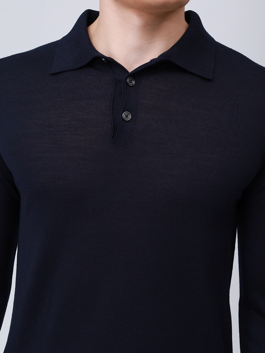 

Поло из шерсти и шелка, Синий, 5303-606 650 Тёмно -