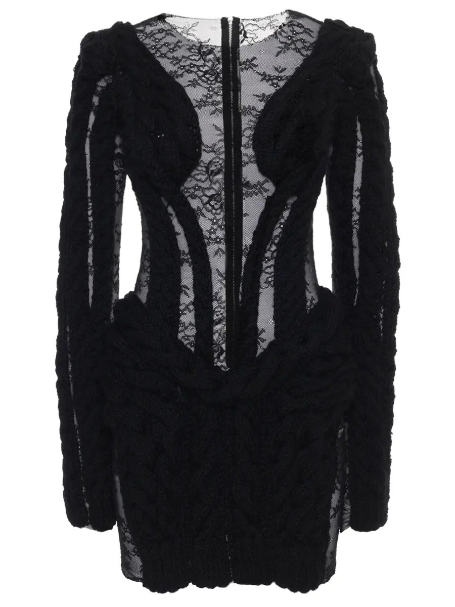 

Платье с кружевом, Черный, DA1685