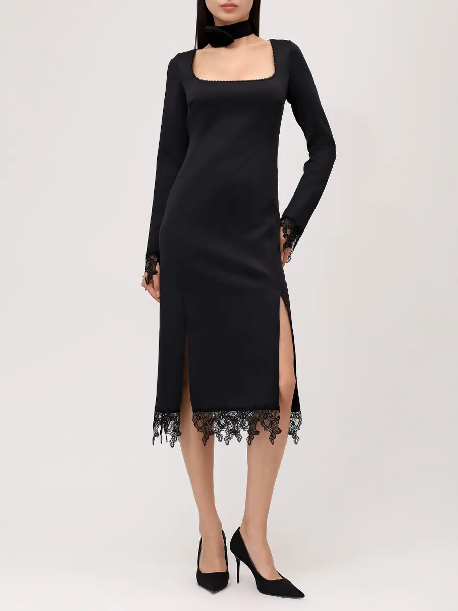 Платье с кружевом BLUMARINE 2A704AN0990 Черный  Фото 2